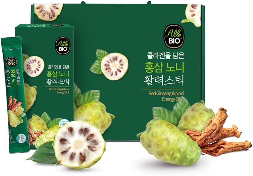 Java NONI Juice Extract Collagen Stick z Red Ginseng - 0.7 oz x 45 Stick - 100% Organic Fermented Noni z Resveratrol - Codzienne przeciwutleniacze Superfood dla immunologicznego wsparcia & Wellness przez ALLBIO