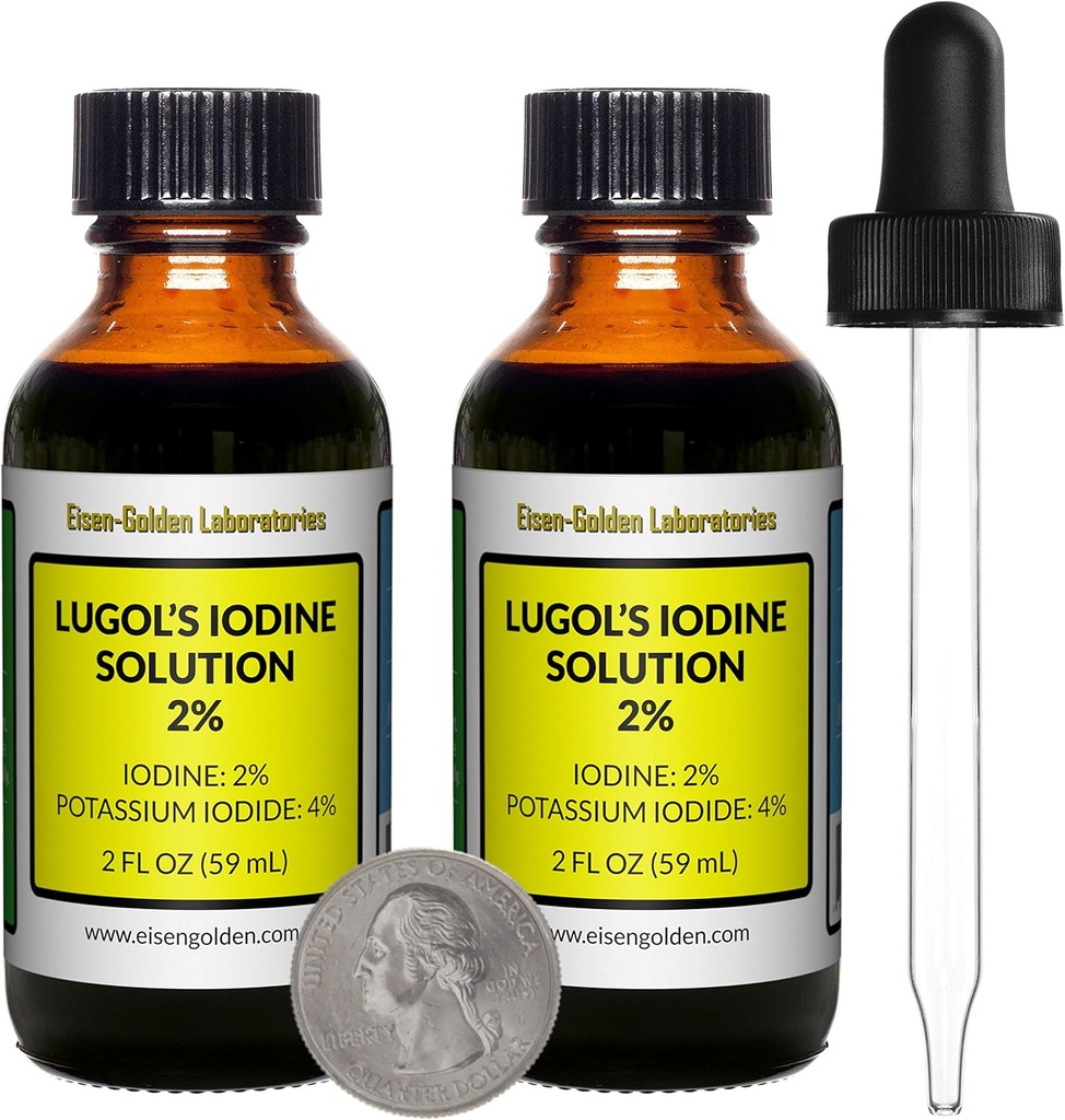 Jod Lugola / 2% Solution / 4 Oz w dwóch butelkach szklana bursztynowa / Bezpłatne krople / USA