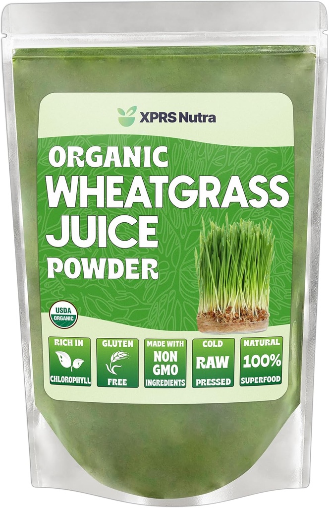 XPRS Nutra Organic Wheatgrass Sok w proszku - Zrównoważony wzrost - Natychmiastowy sok z trawy pszennej w proszku z zagęszczonego soku - bardziej potężny niż organiczny Wheatgrass w proszku - 8 unce