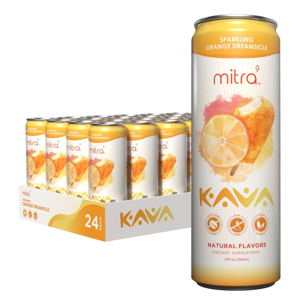 MITRA- 9 Napoje botaniczne - Pomarańczowy Dreamsicle Sparkling Kava Drink with Kava Root Extract - Mood Enhancer - Plant Based - Promotes Natural Calm & Clarity (12 Fl. Oz) (24)