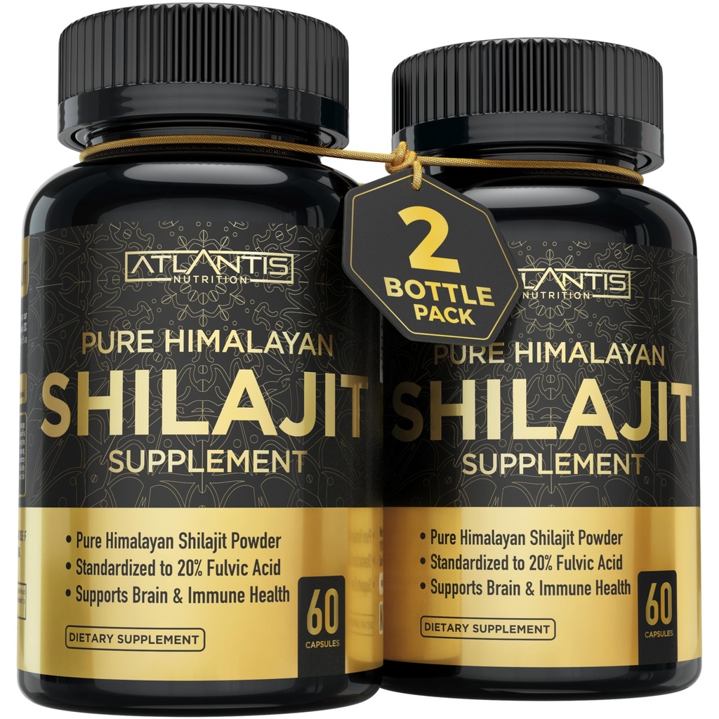Atlantis Nutrition Himalayan Shilajit kapsułki złożone z 20% kwasu Fulvic 124; 1000MG Per Serving - 10: 1 Ekstrakt 124; USA Made Bird 124; Himalayan Shilajit Suplement dla mężczyzn i kobiet 124; 120 Kapsułki
