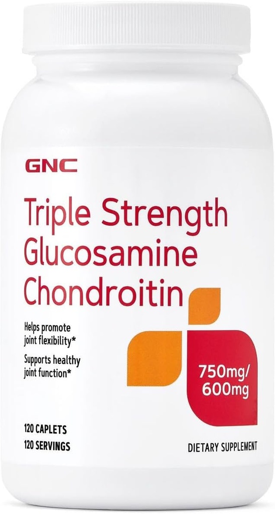 GNC Triple Strength Glucozamina Chondroitin 750mg / 600mg, 120 Caplets, Wspomaga zdrową wspólną funkcję