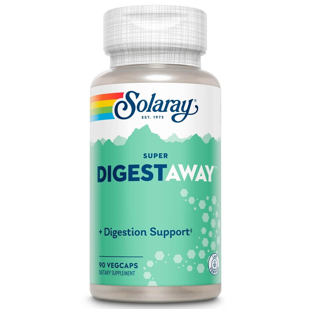 SOLARAY Super Digestaway Digestive Enzymy - Pancreatin, Papain, Ginger, Pepsyna, Betaine HCl, Aloe Vera, i więcej - Pokarm i odżywczy Wchłanianie Wsparcie - Laboratorium zweryfikowane - 90 VegCaps