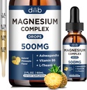 Triple Magnezu Complex Supplement- Magnezu Glicynian, Cytrynian, Płyn jabłkowy 500 mg z Ashwagandha, L- Theanine, Witamina B6 dla uspokojenia, Stress Relief, Sen, Support- Ananas Flavor