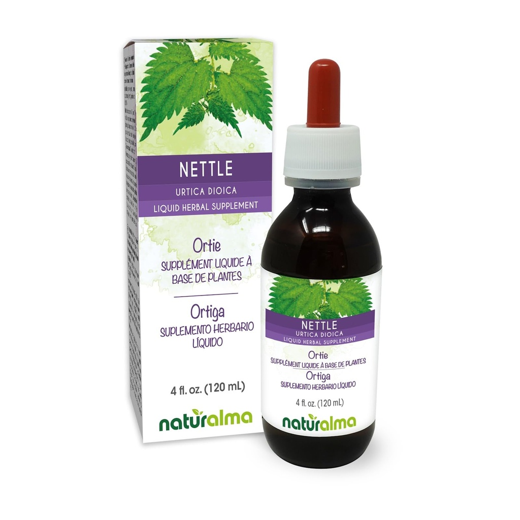 Naturalma Nettle (Urtica dioica) Liść i korzenny alkohol wolny nalewka - 4 fl oz Liquid Extract in Drops - Herbal Supplement - Vegan