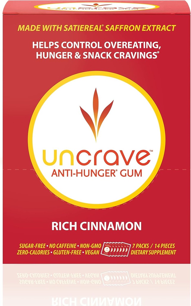 UNCRAVE Gum - Infused with 100% Pure Saffron Extract - Control Wanges - Poprawić nastrój - Vision Health - bogaty cynamon (14 kawałków)