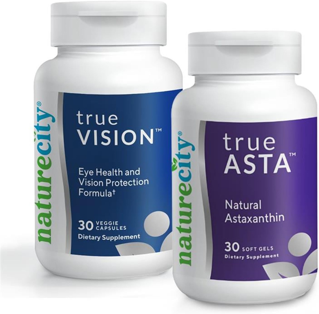 NatureCity Vision Support Bundle 124; TrueVision Eye Health Formula, 30 Veggie kapsułki + TrueAsta Marine