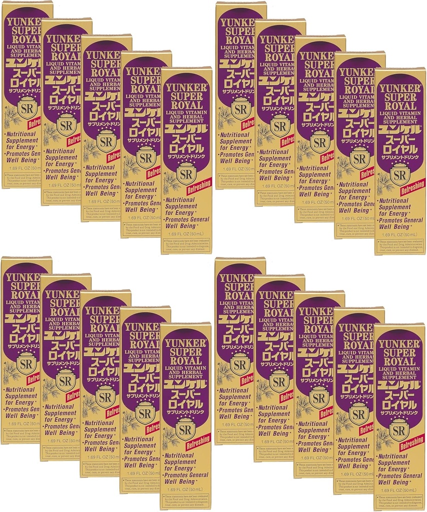Super Royal, Płynna witamina i suplement ziołowy, Neergy Herbal Supplements, Herbal Energy Boost, Zmniejsza fizyczne zmęczenie i zmęczenie, 1.69 Fl oz, Made in Japan (Pack of 20)