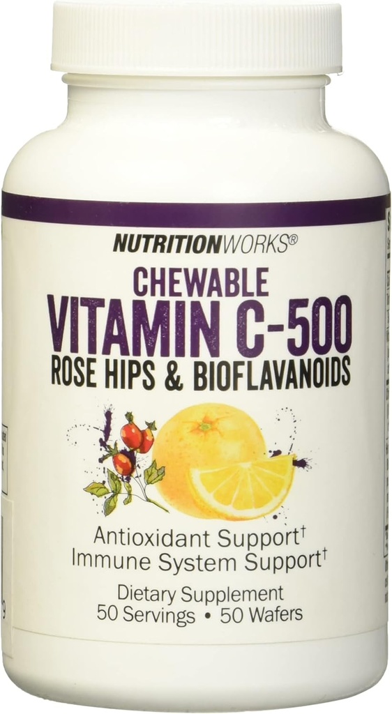 NutritionWorks Witamina C do żucia, Wspomaga system immunologiczny, Potężne przeciwutleniacze, 50 Służenie