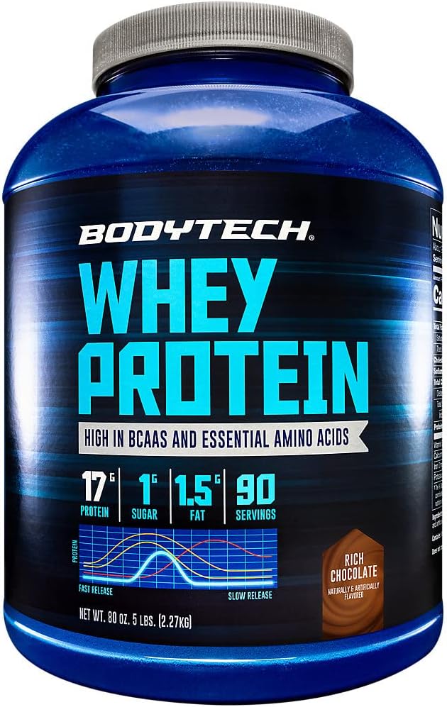 Białko serwatki BodyTech - z 17 Gramami białka na serwowanie Idealny do Post- Workout Muscle Building, Zawiera mleko i soję - bogata czekolada (5 funtów)