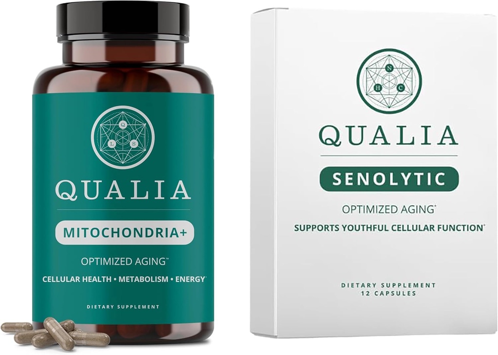 Qualia Life Sciences Bundle Qualia Mitochondria + & Qualia Senolitic, Starsze suplementy, które wspierają optymalną naprawę i odmładzanie komórek