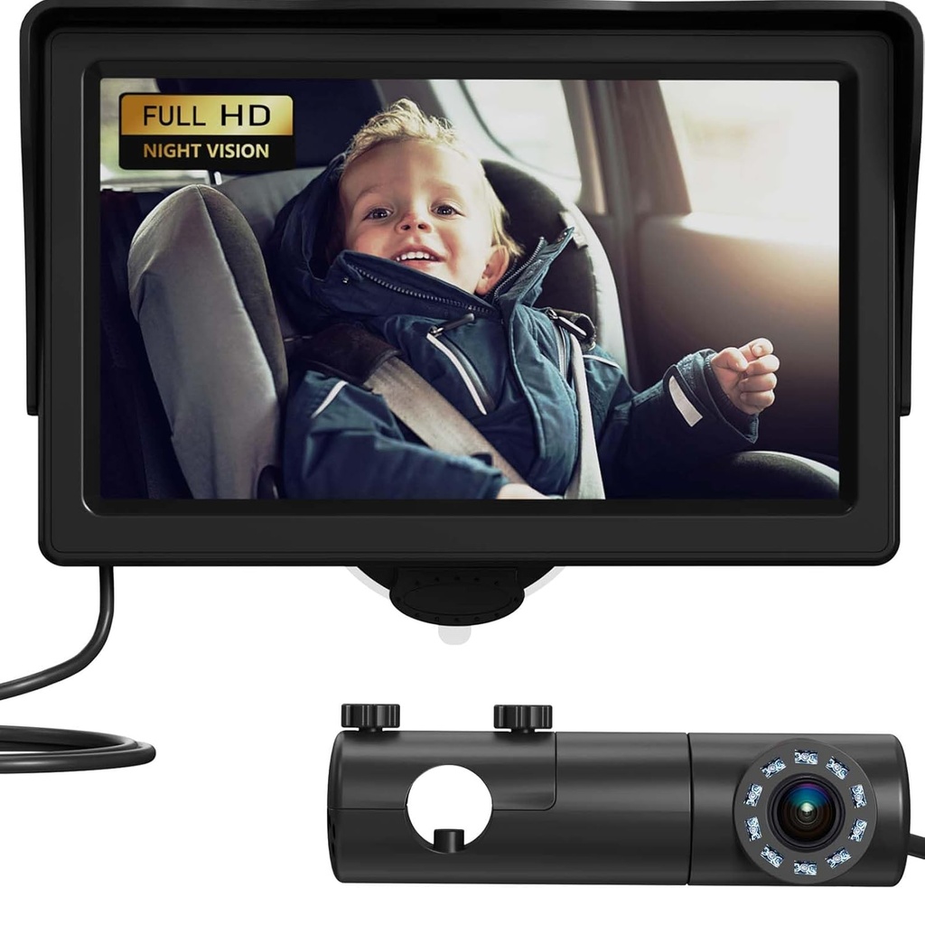 Kamera samochodowa dla dzieci, HD Display Mirror dla dzieci z nocną wizją Cecha, 4,3 cala Kamera samochodowa dla dzieci z monitorem Szeroki jasny widok, BackSeat kamera z tyłu twarz, aby obserwować każdy ruch dziecka