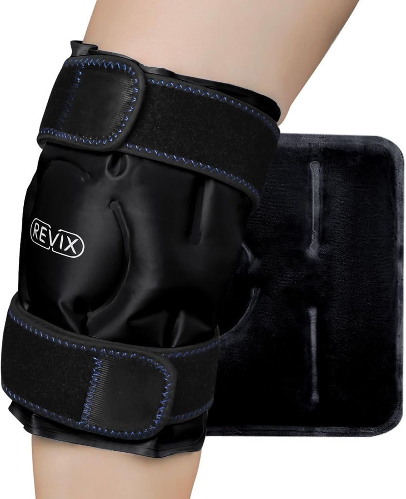 REVIX Ice Wrap for Knee Discomfort, wielokrotnego użytku Kolano Ice Pack Wrap z Cold Compress Therapy for Muscle Ache, Promotes Post- Workout Recovery, Soft Plush Linning, Czarny