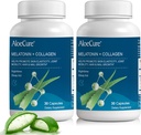 AloeCure Natural Melatonin + Kolagen z organicznym Aloe Vera - Natural Seep Aid Supplement for Restful Nights - Kolagen Complex for Joint Strength, Elastyczność skóry, Wzrost włosów i paznokci, 30 Kapsułki
