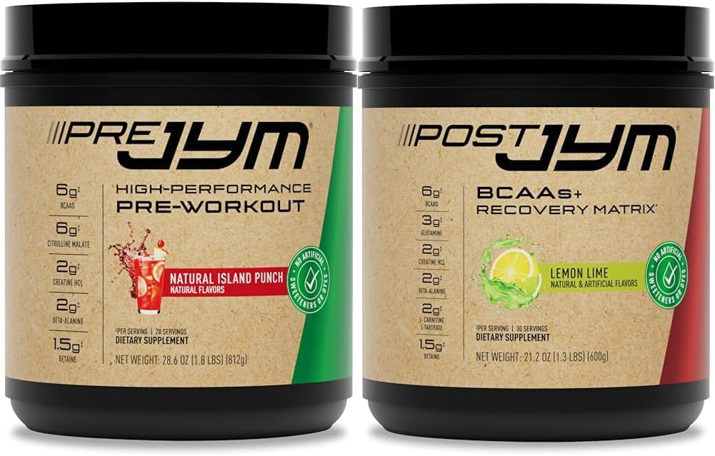 JYM Pre Workout, Post Workout, i BCAA Muscle Building Supplements Bundle z Pre JYM Powder, Post JYM Active Matrix, 30 Służenia każdy