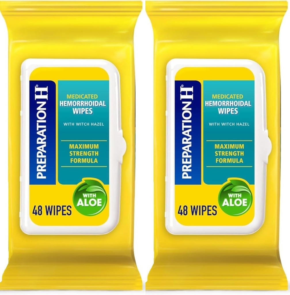 Preparat H Hemorroid Fluslable Wipes with Witch Hazel for Skin Irritation Relief - 48 Count (Pack of 2)