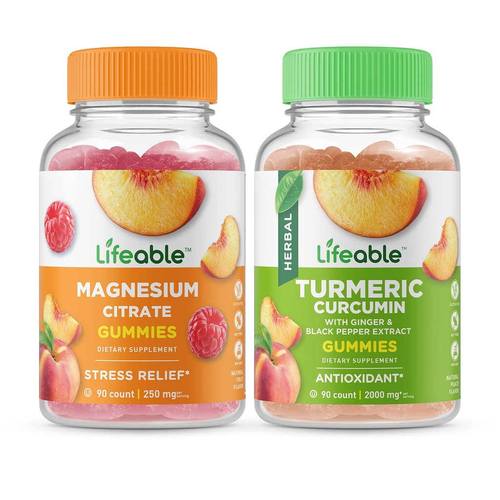 Żywy magnez 85mg + kurkumina turmerowa, żelki Bundle - Great Desting, Suplement witaminy, Gluten Free, GMO Free, Gummy do żucia