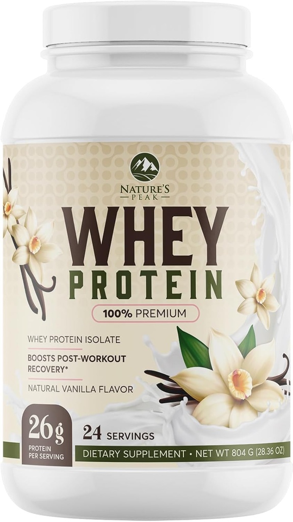 Naturalny Peak Protein Powder, 100% Izolat w proszku serwatki, Wsparcie immunologiczne, BCAA, Gluten wolny, Szybkie Absorbowanie, Łatwe odżywianie, French Vanilla, 26 Grams Per Serving - 24 Słupki