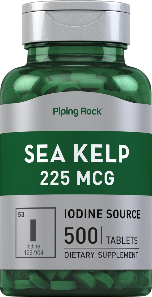 Piping Rock Sea Kelp Suplementy XI124; 225mcg XI124; 500 Tabletki XI124; Non- GMO, Gluten Free