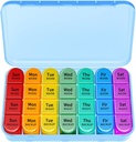 Cotygodniowy organizator pill, Travel pill box Case (7- Day / 4- Times- A- Day) z dużymi komisjami do przechowywania dużo olejów rybnych, Witaminy, Morning Noon Night Medication Dispenser (Niebieski)