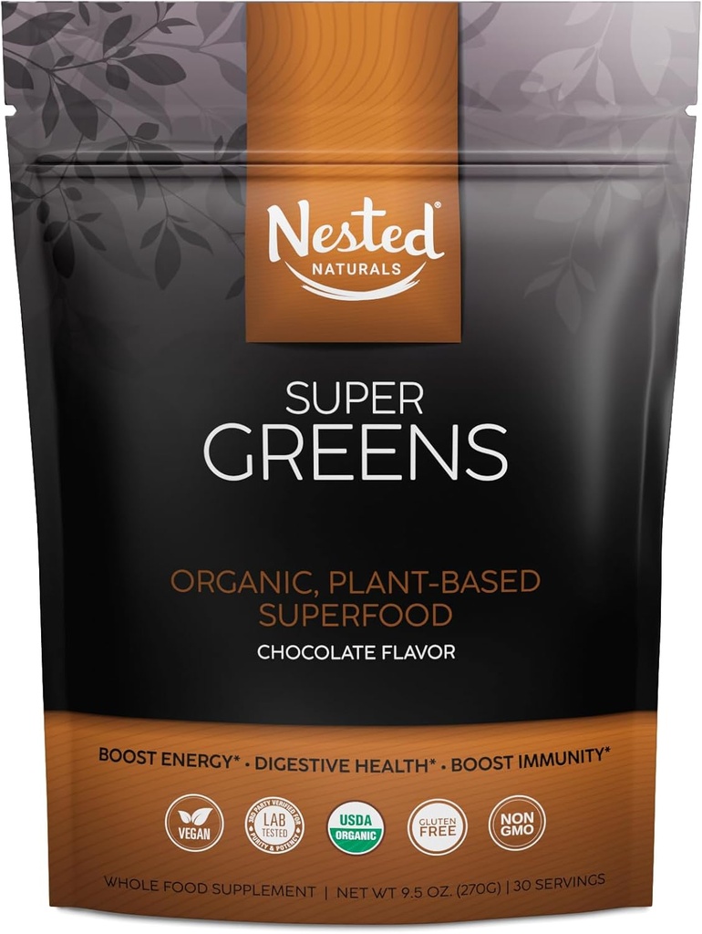 Super Zielone # 1 Zielony Superfood Proszek Biżuteria 124; 100% USDA Organic Non-GMO Vegan Supplement Equipment 124; 20 + Całość żywności (Spirulina, Trawa pszenna, Barley), Probiotyki, Fiber & Enzymy (Oryginał, 30 Sług) (Czekolada)