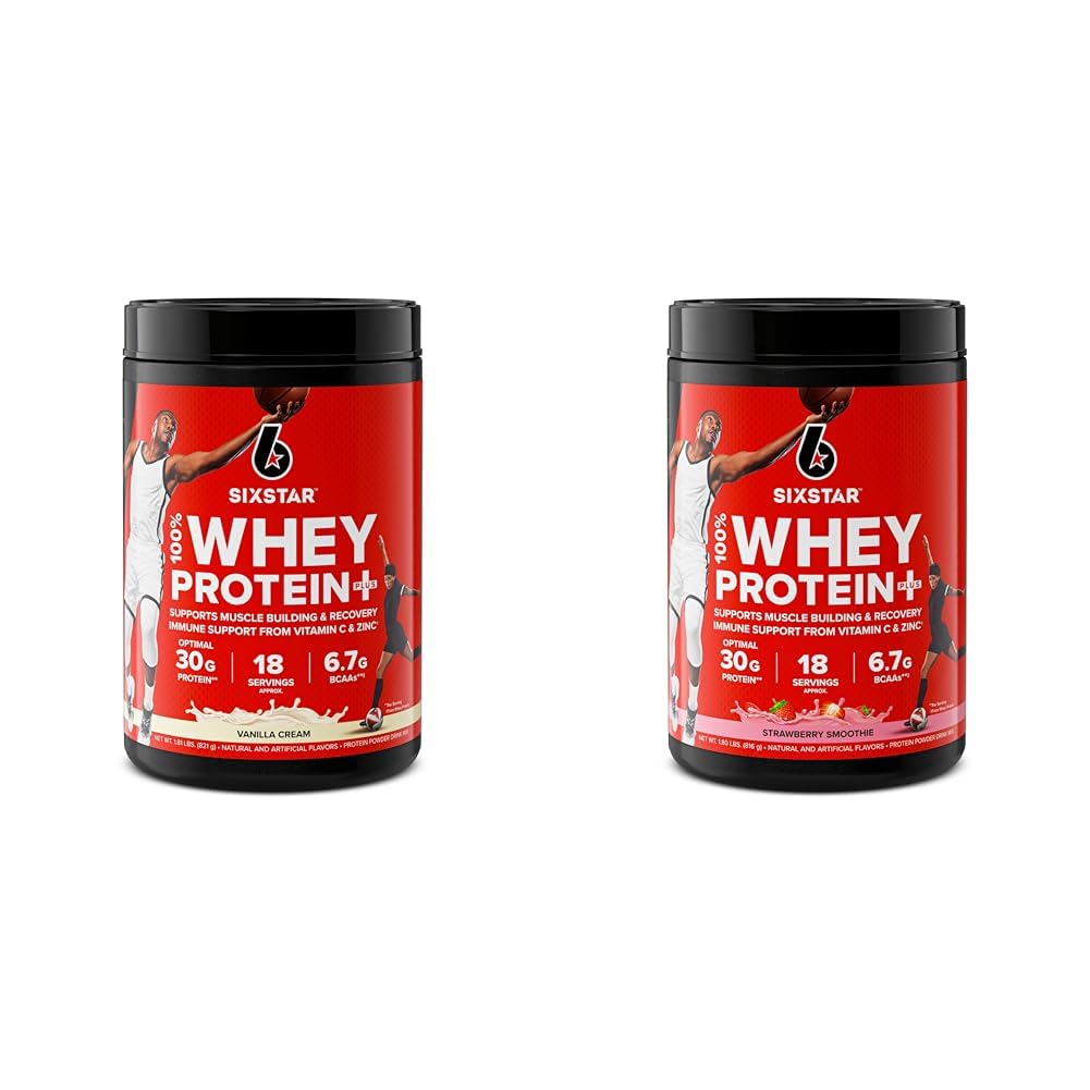 Six Star Elite Series 100% Protein z serwatki Plus Vanilla Cream 1.8lbs US & Elite Series 100% Protein z serwatki Plus Strawberry Smoothie 1.8lbs USA