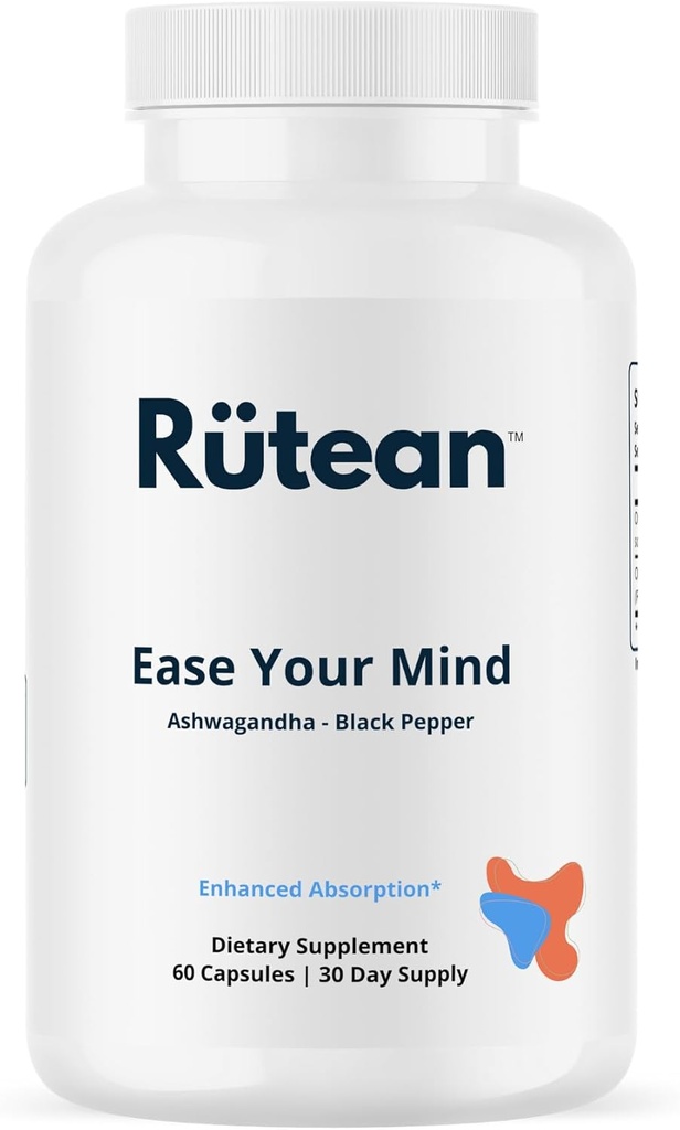 Ease Your Mind - Ashwagandha Dodatkowa siła z BioPerine - Nie GMO - 60 Kapsułki