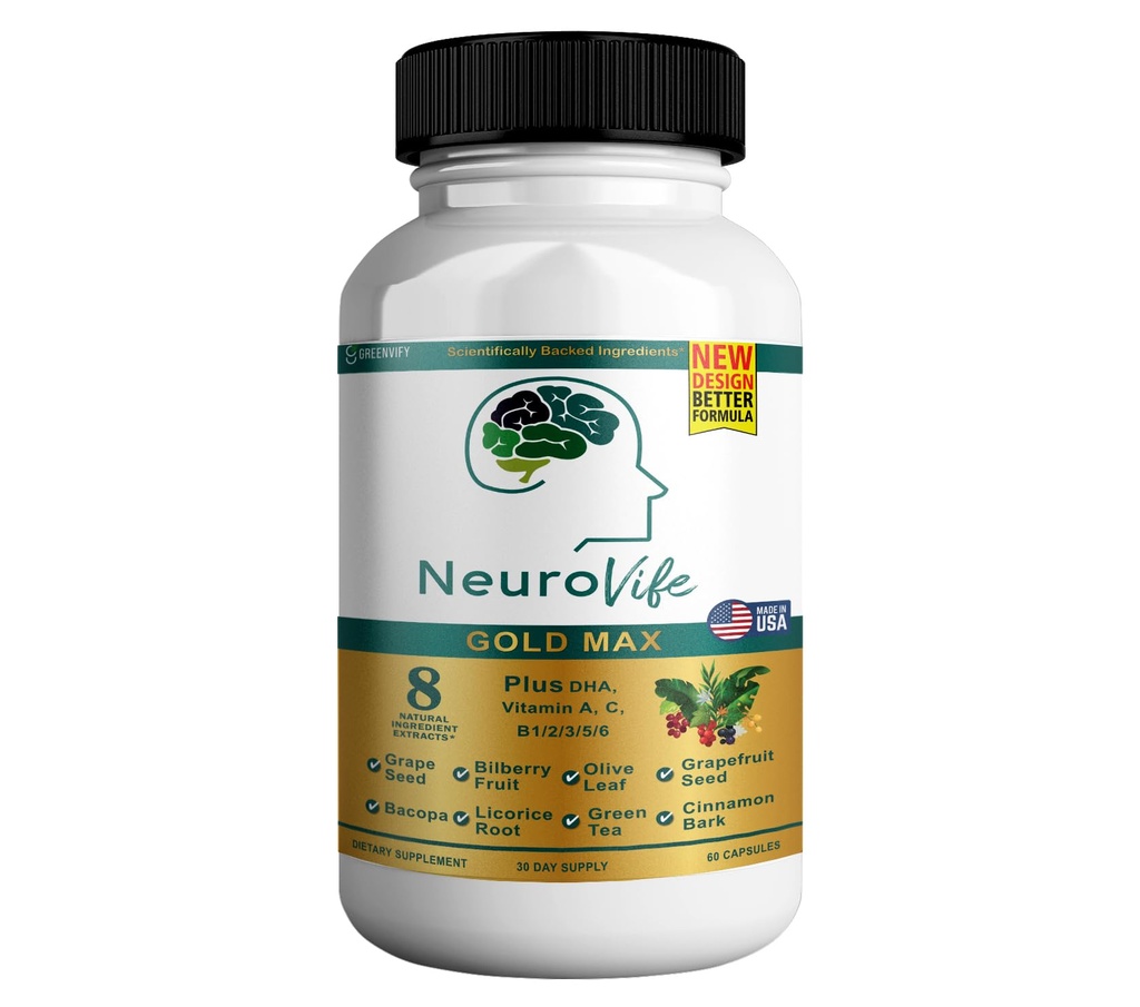 NeuroVife Gold Max Brain Supplement Supplement Supplement 124; 8 Ekstraktów naturalnych z DHA, Witaminy A, C, B Complex Supplement 124; 60 Kapsułek Veggie 124; Made in USA (1)