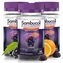 Sambucol Czarne żeberka - Jeżyna z cynkiem i witaminą C dla dorosłych, Sambucus Gummies Elderberry, Gummeje wsparcia immunologicznego - 30 Hrabia, 3 Pack