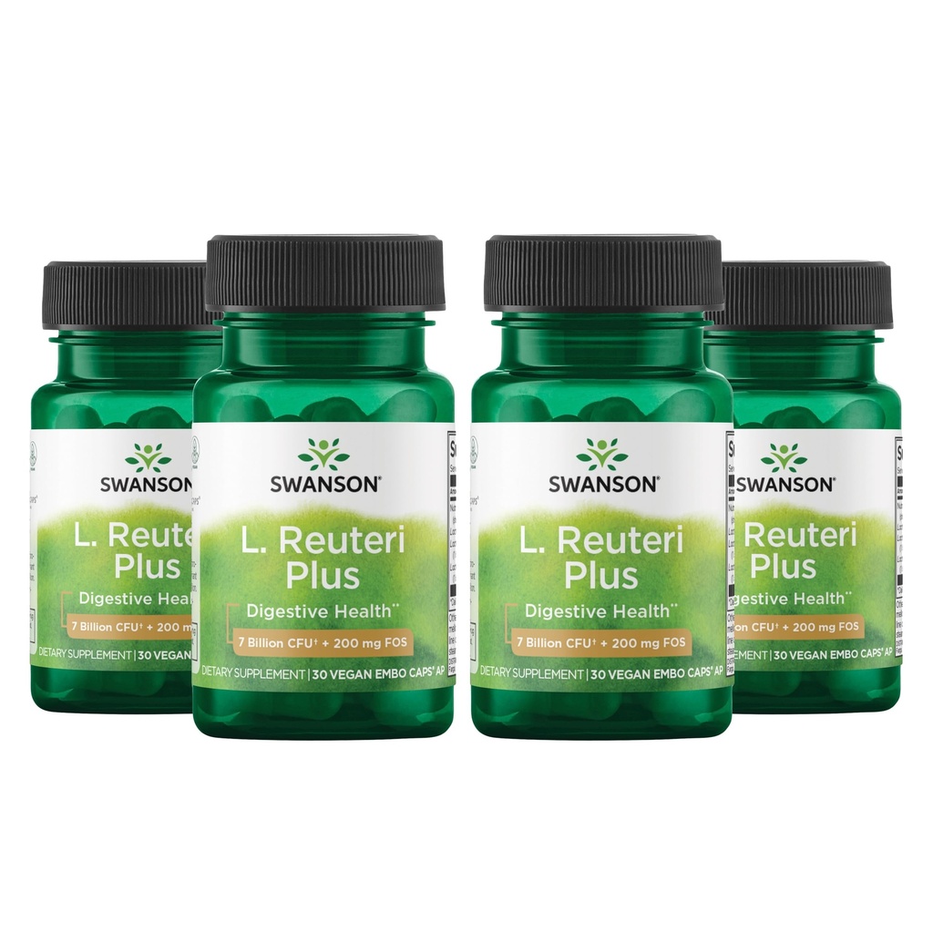 Swanson L. Reuteri Probiotic Plus w / L. Rhamnosus L. Acidophilus & FOS Prebiotic Digestive Support - Promotes Gut Health w / 7 Billion CFU per Capsule - (30 kapsułki wegetariańskie) (4 opakowania)