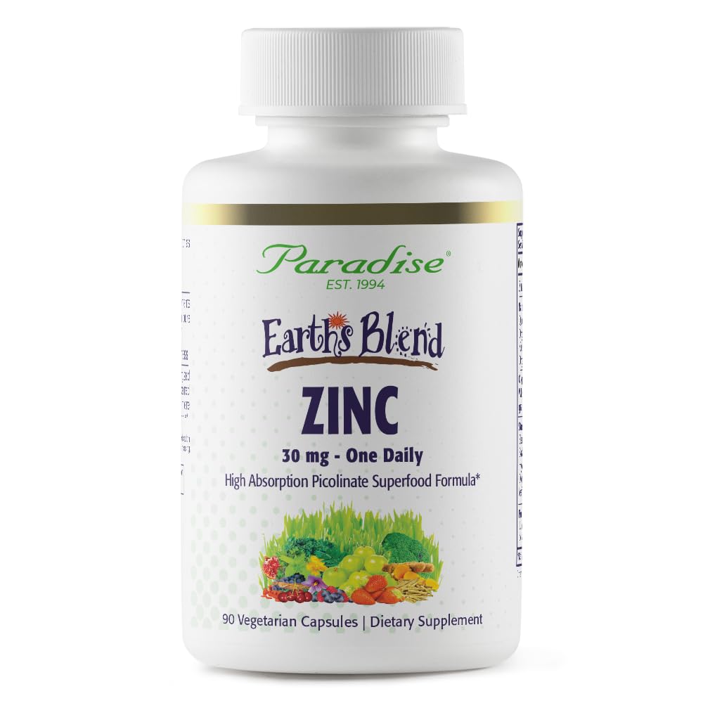 Paradise Herbs Cynk Suplementy z Pikolinate i Natury C, do wsparcia immunologicznego, Super Potent, Ultra Pure, Gluten Free, Non-GMO, Wegan, 30 mg, 90 Kapsułki