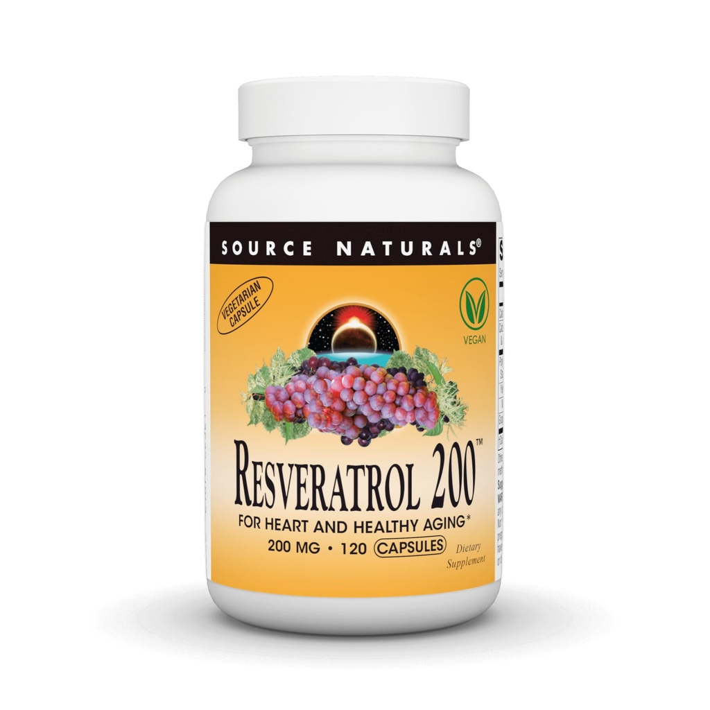 Źródło Naturals Resveratrol 200 mg dla serca i zdrowego starzenia - 120 Kapsułki wegetariańskie