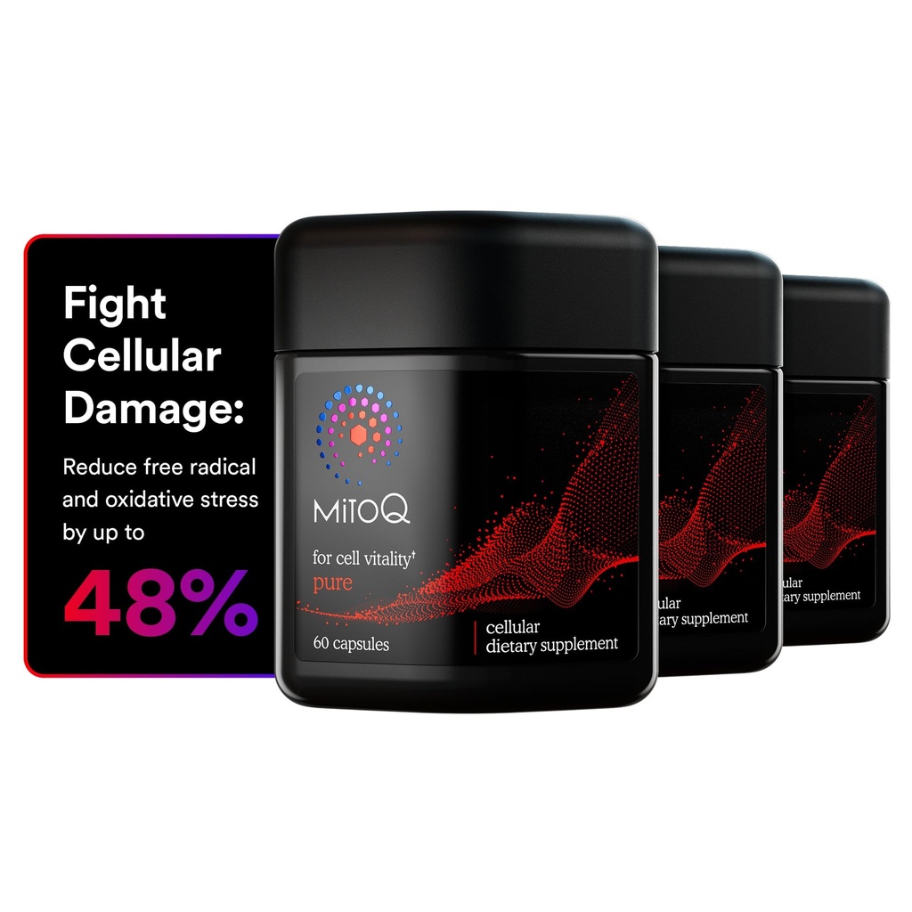 MitoQ Pure Advanced Mitochondria Suplement Superior Biodostępność do CoQ10 XI124; Redukuje wolne radykalne uszkodzenia dla zdrowego starzenia, Metabolizm, Heart Health, Energia, Siła i Mobilność