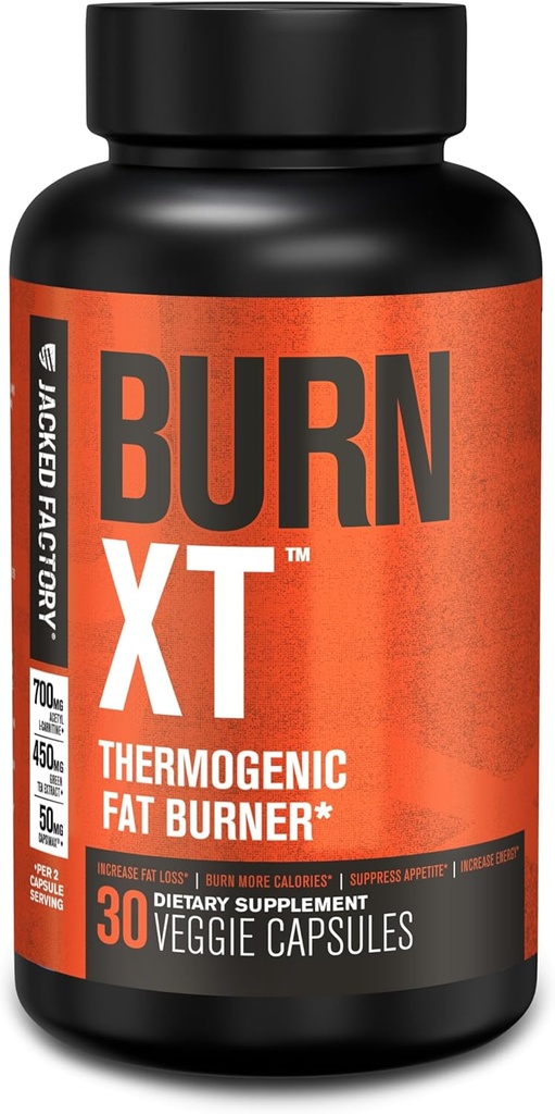 Jacked Factory Burn- XT dla mężczyzn i kobiet - Poprawa skupienia i zwiększenia energii - Premium Acetyl L- Karnityna, Green Tea Extract, Capsimax Cayenne Pepper, & More - 30 Natural Veggie Pills
