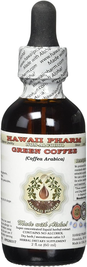 Zielony ekstrakt z kawy bez alkoholu, Zielona kawa (kawa arabska) Suszona fasola glicerolu Hawaje Pharm Natural Herbal Supplement 2 oz