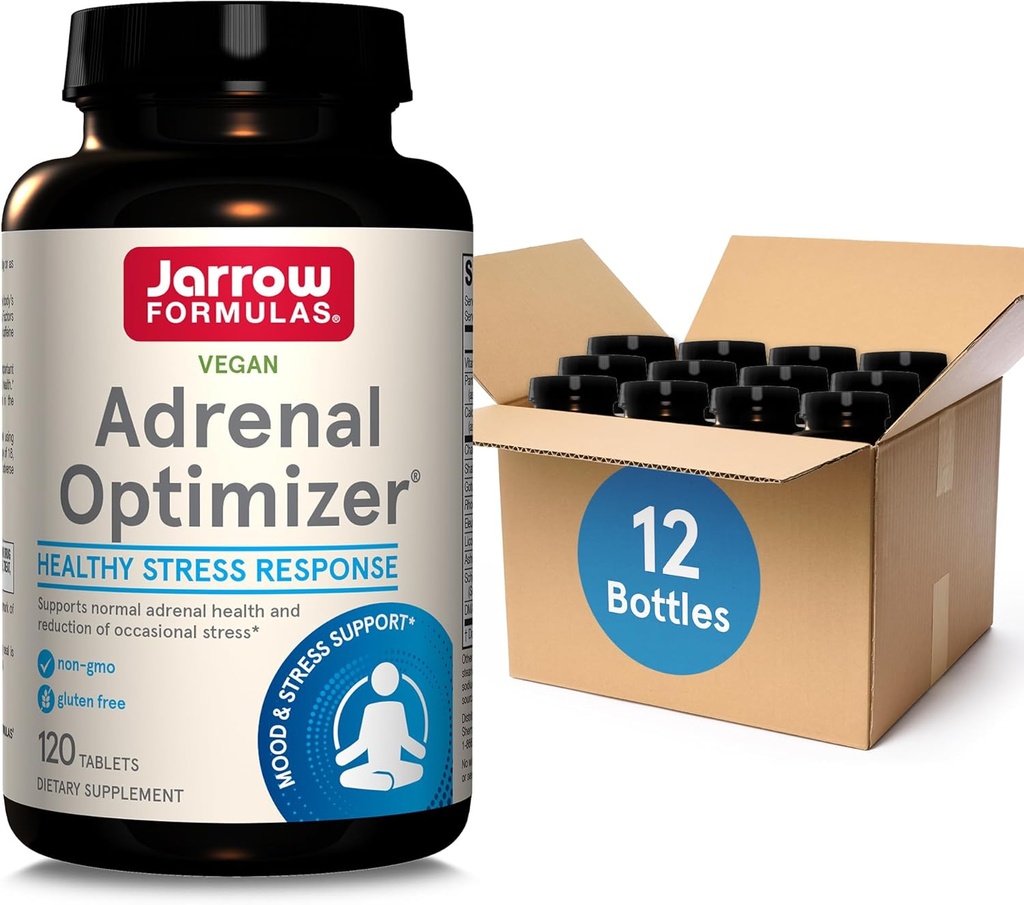Jarrow Fixas Optymalizator nadnerczy z Ashwagandha, Rumianek i Ekstrakt Schizandra, Wspomaga Redukcję Stres okolicznościowy, 120 Wegan Tablets, 60 Day Supply (Pack OF12)