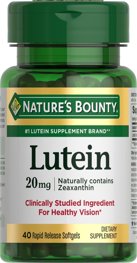 Nature 's Bounty Lutein Pills, Suplementy do zdrowia oczu i witaminy, Wsparcie Vision Health, 20 mg, 40 Softgels