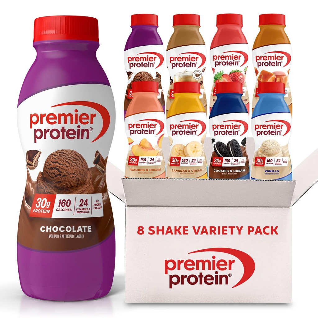Premier Shakes Protein, 8 Flavor Variety Pack, 30g Protein, 1 g Sugar, 24 witaminy i minerały, Składniki odżywcze do wspierania immunologicznego zdrowia 11.5 Fl Oz (8 opakowań)