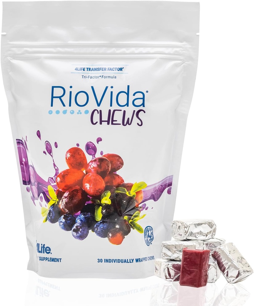 4Life RioVida Chews, Suplement Wspiera system immunologiczny & Zdrowe Starzenie się z Elderberry, Acai Berry & Transfer Factor Proteins - 30 Chews