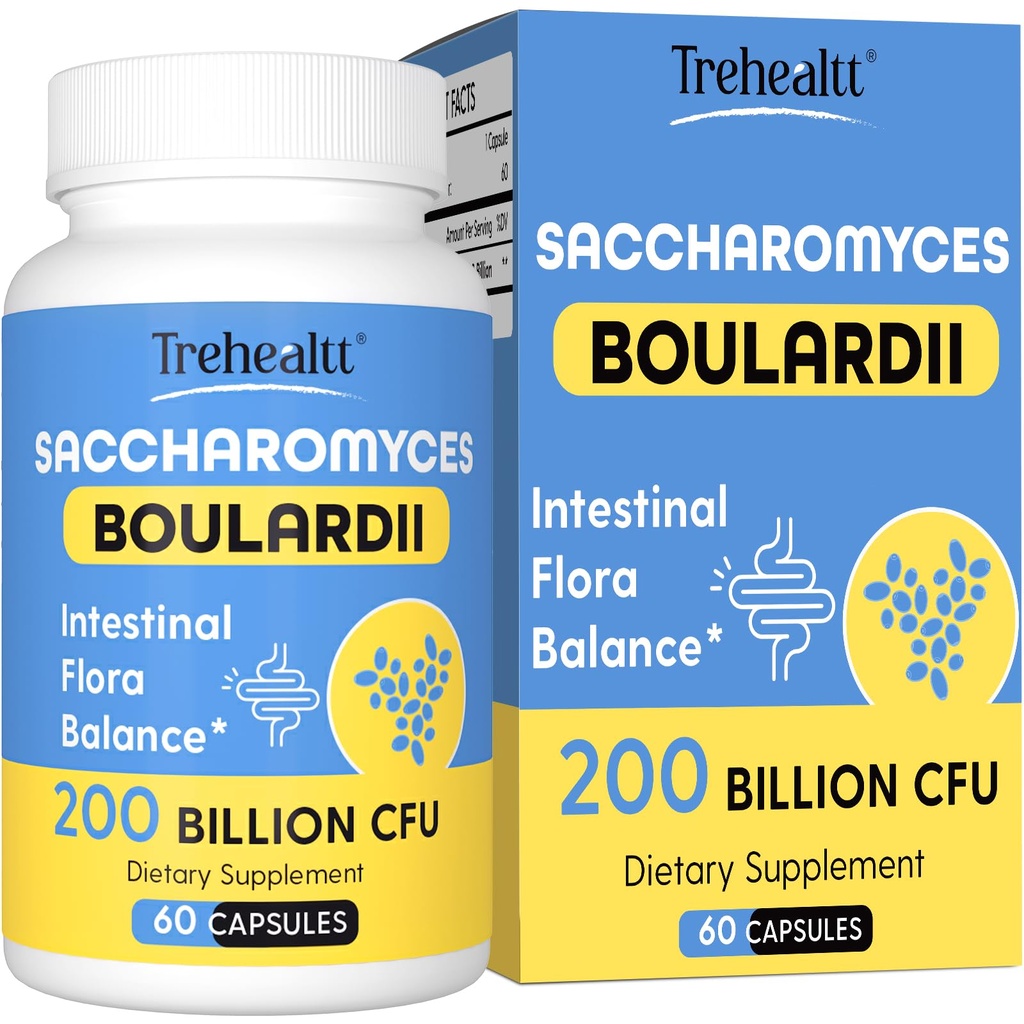Saccharomyces Boulardii Probiotics 200 Miliard CFU, Klinicznie Studiowany Probiotyk dla Kobiet i Mężczyzn Drożdże dla jelit, Gut, Immune & Digestive Health, Acid Resistant & Shelf- Stable, 60 Days Supply