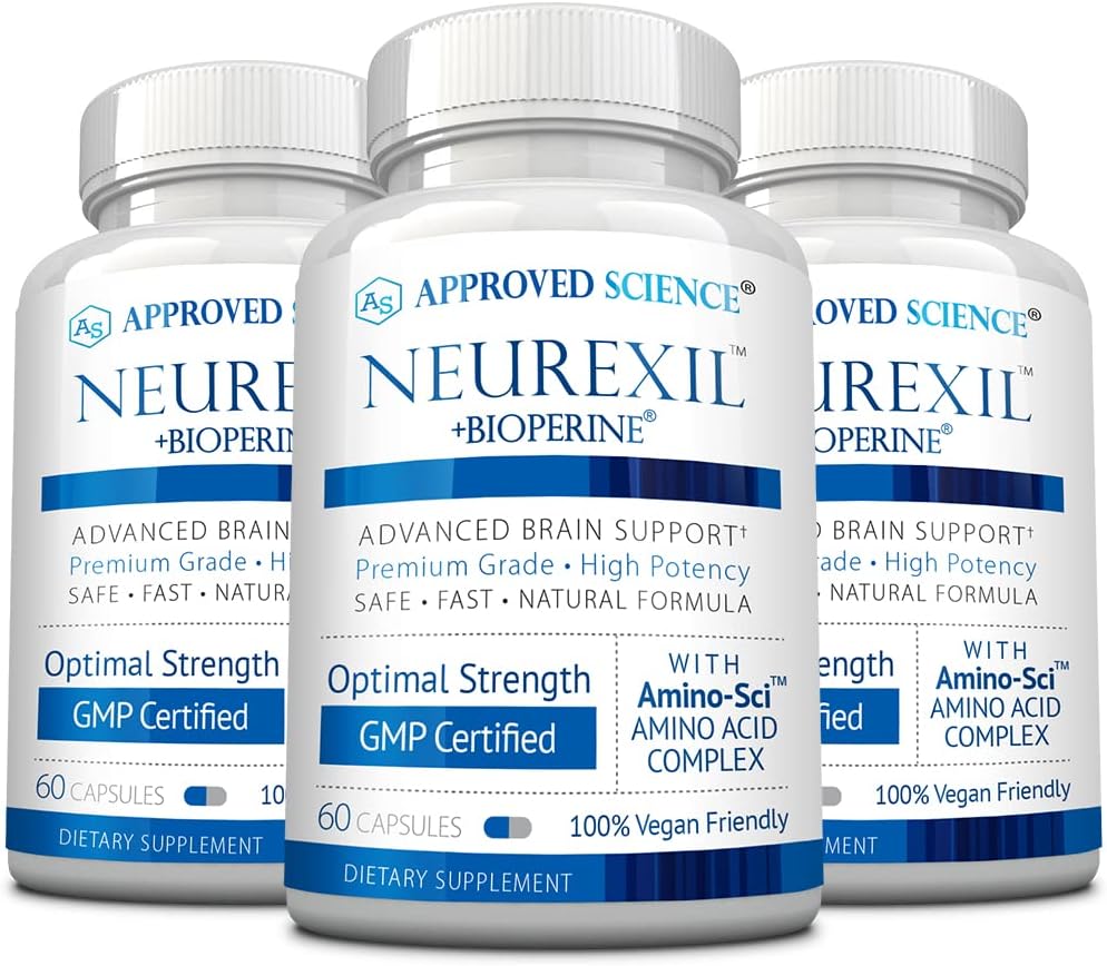 Zatwierdzone Nauka Neurexil - Naturalne wsparcie nootropowe z DMAE - Wzmocnienie funkcji mózgu, Sharpen Clarity, Boost Memory - L- Tyrosine, Ginkgo Biloba, Huperzine A, BioPerine - 3 Miesiąc Dostawy