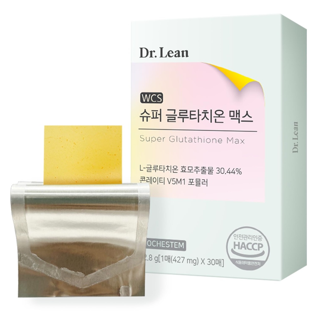 Dr Lean Super Glutathione Max - 427mg Wysoka Potliwość Glutathione Paski z Niacyna, Kolagen i kwas hialuronowy 124; Fast- Melt ODF, Przeciwutleniacz, Skóra i Wątroba Wsparcie, K- Beauty, Made in Korea (30 Paski)