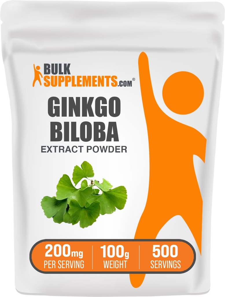 BulkSupplements.com Ginkgo Biloba Extract Powder - z Ginkgo Biloba Leaf, Antioksydant Source, Herbal Supplement - Gluten Free, 200mg per Serving, 100g (3.5 oz) (Opakowanie po 1)