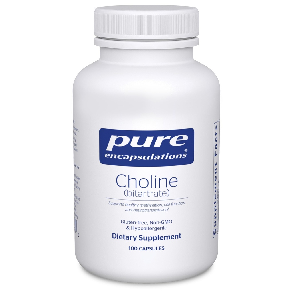 Czyste enkapsulacje Cholina (Bitartrate) - 275 mg Cholina (Bitartrate) - Podtrzymuje Metylację, Zdrowie Mózgu i Funkcja Komórki * - Bardzo Biodostępna - Vegan & Non-GMO - 100 Kapsułki