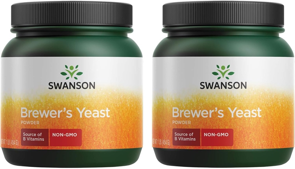 Swanson 100% Pure Brewer 's Yeast Powder GMO- Free 1 lb (454 g) Pwdr (2 opakowania)