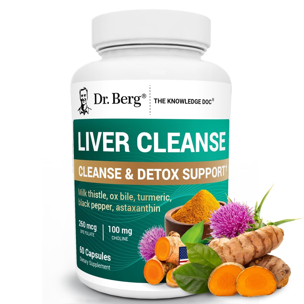 Dr Berg Liver Cleanse Detox Kapsułki w / Unikalny Mieszanka Oksykolu Mlecznego, Ox Bile & Folate - Suplement Wątroby obejmuje Turmeric, Black Pepper & Choline - 60 Kapsułki