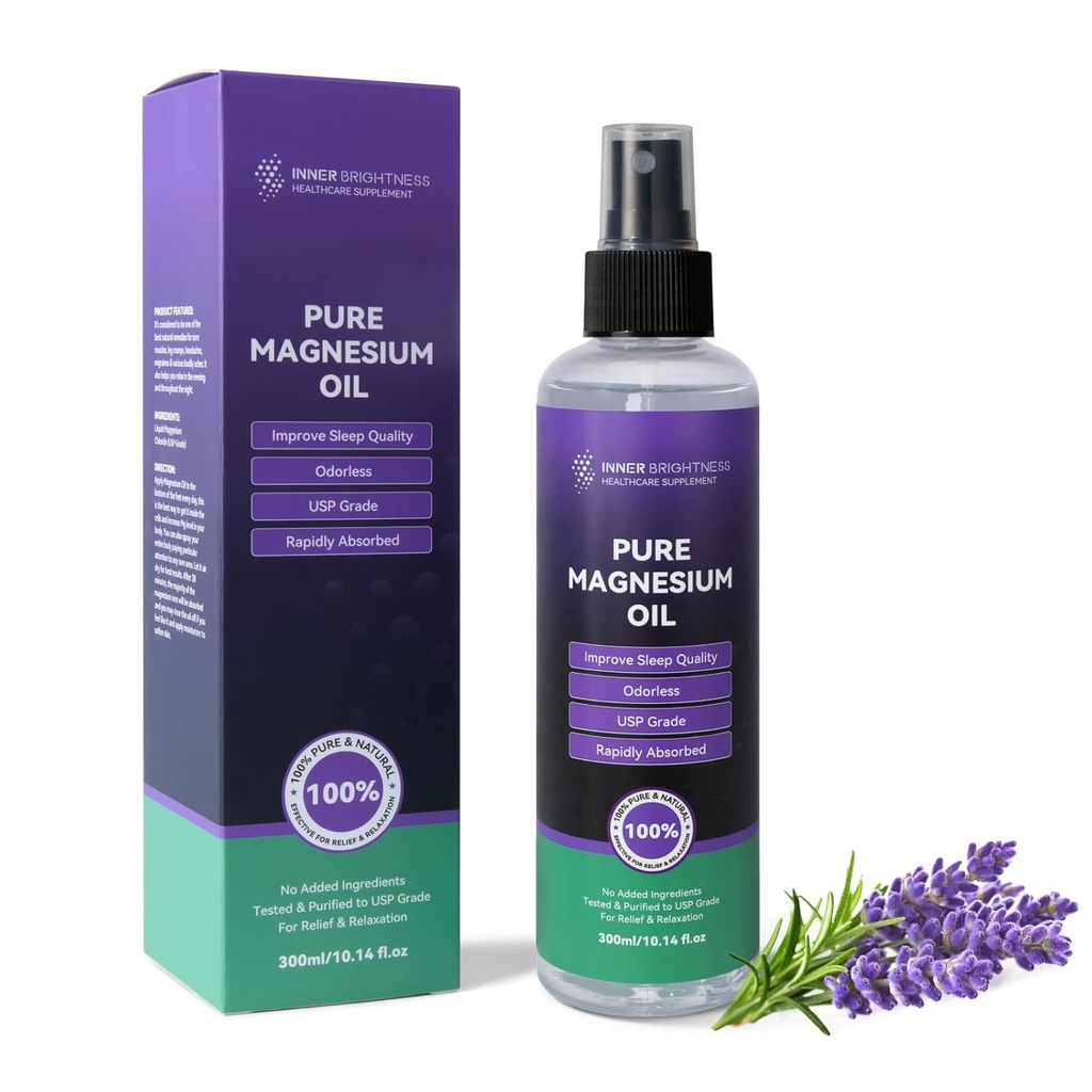Olej magnezowy do stóp i snu, czysty olej magnezowy spray organiczny rozpylacz magnezowy - suplement magnezowy klasy USP - Big 10oz, 100% naturalny i czysty dla zdrowia mięśni i skóry