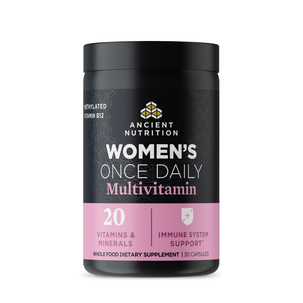 Ancient Nutrition Multivitamin dla kobiet, Kobiece raz dziennie suplement, Methlyated Witamina B, C, K2, Magnez, Folate & Żelazo, Wspiera zdrowie kości, 30 Count