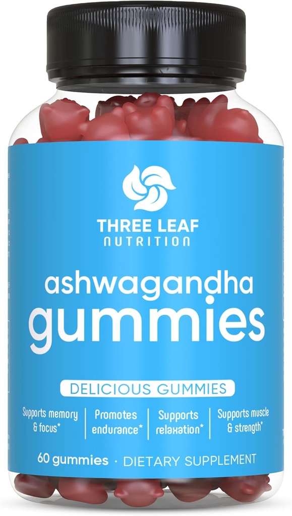 Gummy Ashwagandha dla mężczyzn i kobiet - Suplementy Ashwagandha wspierają koncentrację, pamięć, uspokojenie i energię - Ekstrakt Ashwagandha Gummy - 60 Gummies