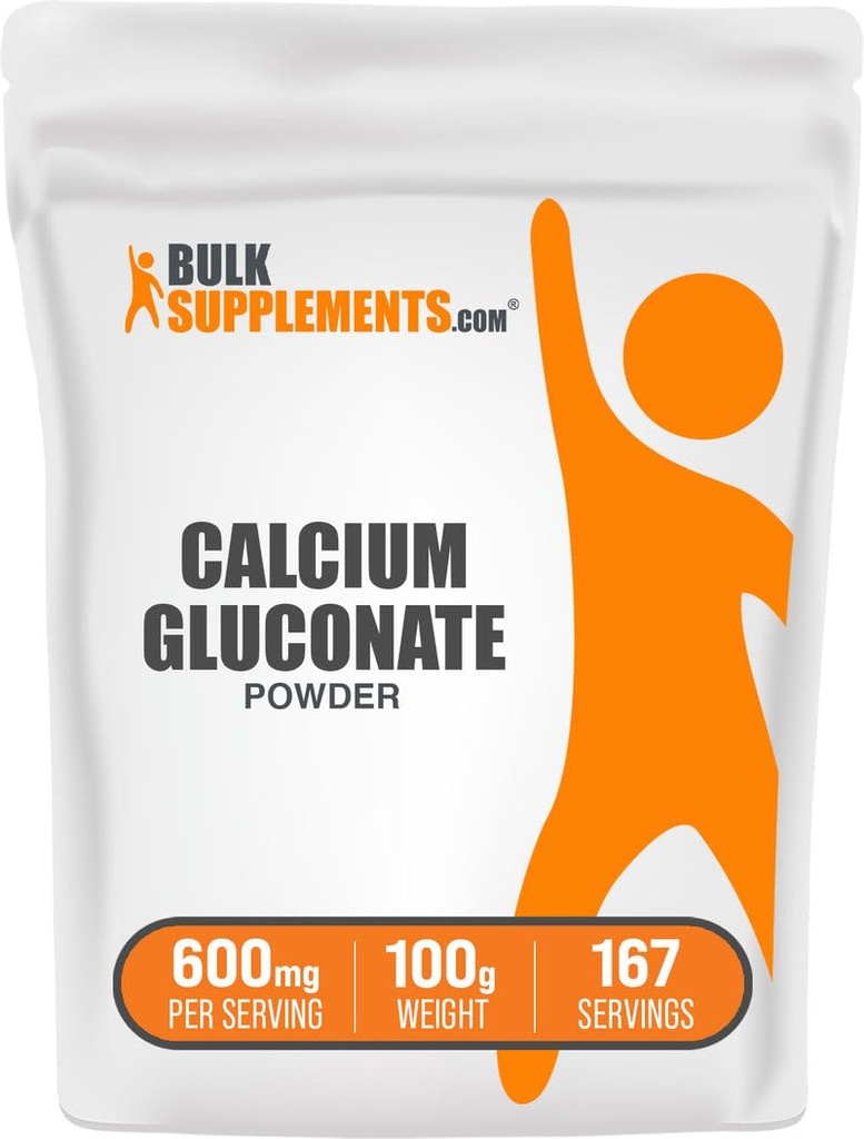 BulkSupplements.com Glukonian wapnia Proszek - Suplement wapnia, Łatwo Absorbowane - Unflavored & Gluten Free, 600mg na Serving, 100g (3.5 oz) (Opakowanie po 1)